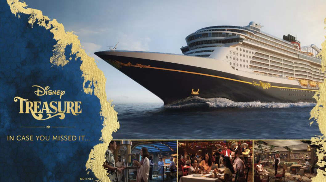 Photograph of the new Disney Cruise Line ship, the Disney Treasure.