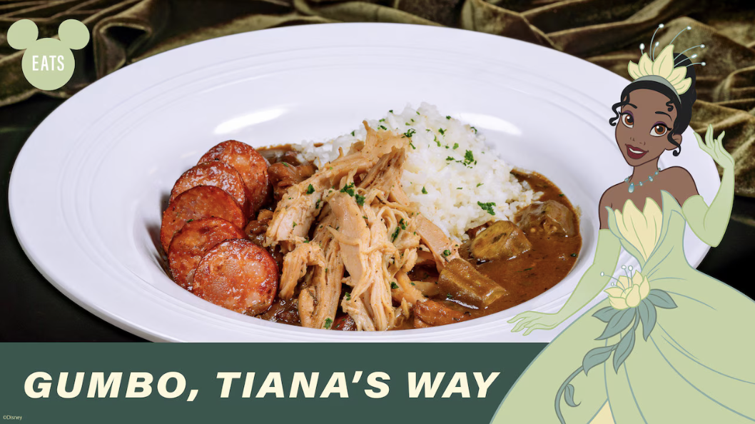 Princess Tiana with a bowl of gumbo