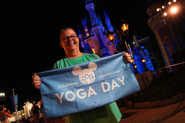 Disney Cast doing yoga, Walt Disney World 