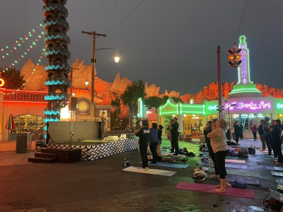 Disney Cast doing yoga, Disneyland Resort