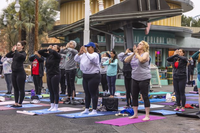 Disney Cast doing yoga, Disneyland Resort