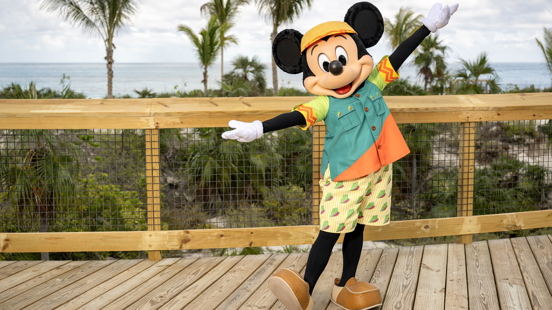 Mickey Mouse in his outfit for Disney Lookout Cay at Lighthouse Point