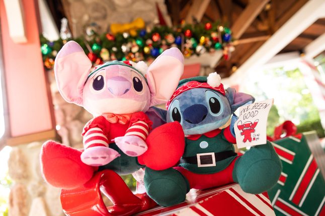 Stitch and Angel Plush in elf costumes