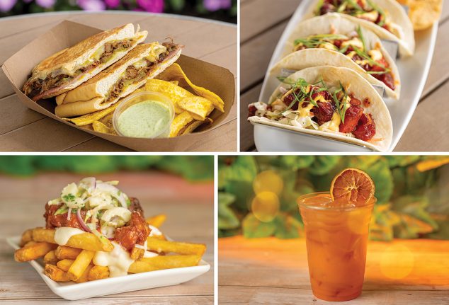 Cuban Sandwich, Pork Belly Burnt End Tacos, St. Augustine Datil BBQ Poutine, Bourbon Orange Punch