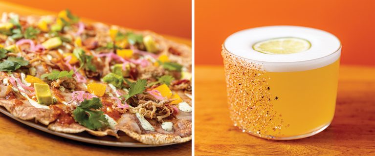 Mojo-Citrus Gunthorp Carnitas Tlayuda, Sunshine State Margarita