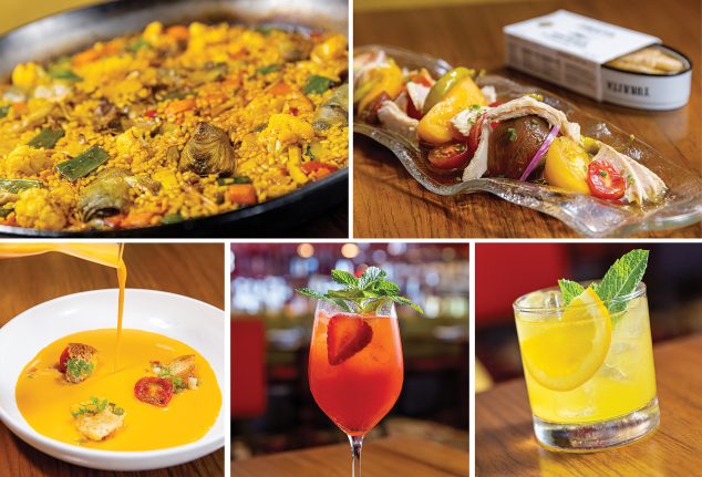 Arroz con Verduras, Ensalada de Tomate con Ventresca, Gazpacho Estilo Algeciras, Agua Fresca de Fresa, Sangría de Naranja