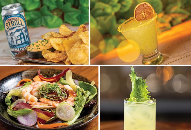 Orange Pilsner Goat Cheese Dip, Orange Tangerine Frozen Margarita, Florida Key West Pink Shrimp Salad, Sparkling Shiso Orange