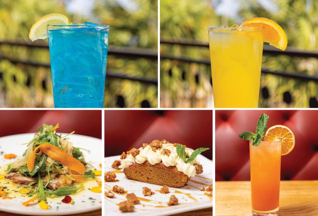 Blue Parrot, Orange Grove, Smoked Black Drum Fish, Sweet Potato Spice Cake, Tropical Spice Fusion