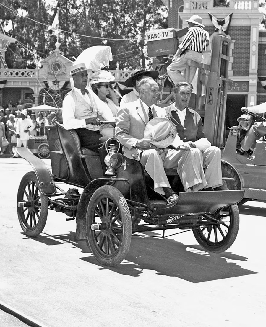 Walt Disney with California Governor Goodwin Knight, parading down Main Street, U.S.A.