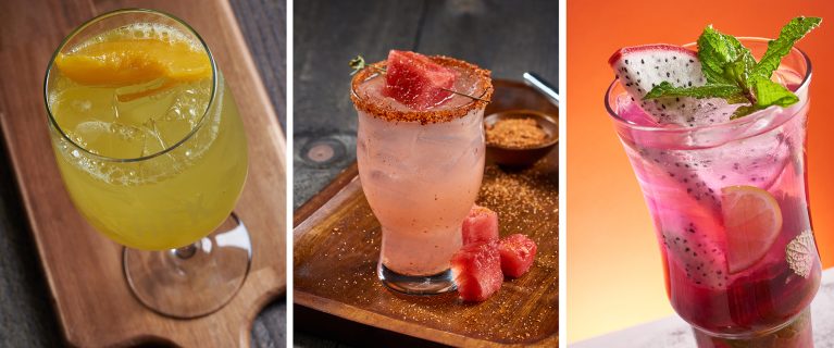 White Peach Sangria; Spicy Watermelon Margarita; Dragon Fruit Mojito; Hispanic and Latin American Heritage Month Foodie Guide 2024