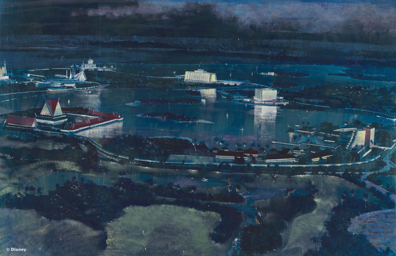 Concept art for the original design for the tower at Disney’s Polynesian Village Resort