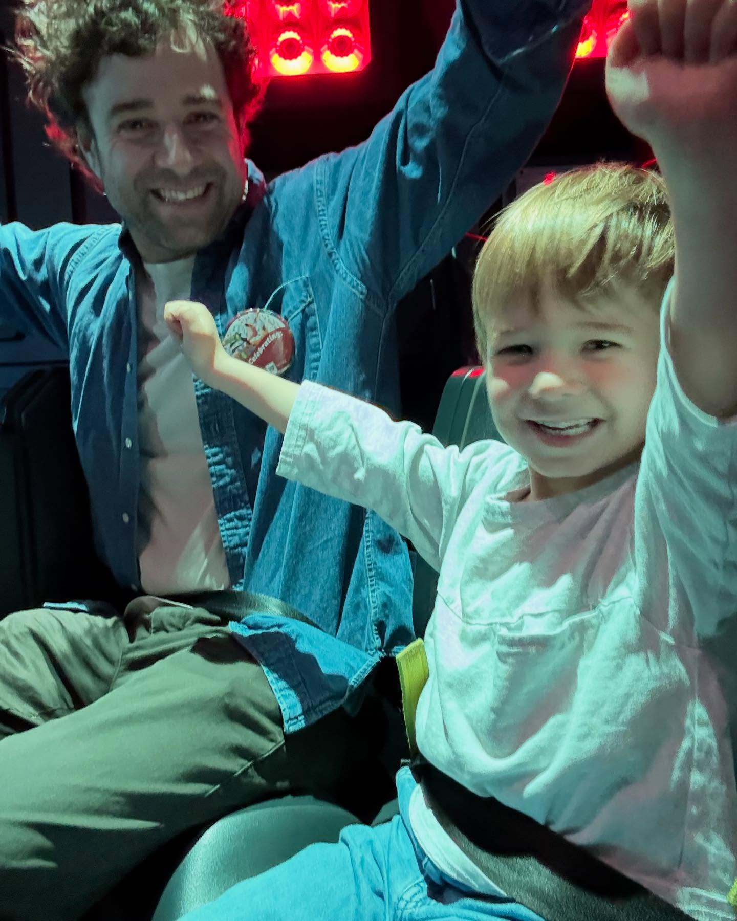 Mandy Moore's family having fun on a Disney attraction.