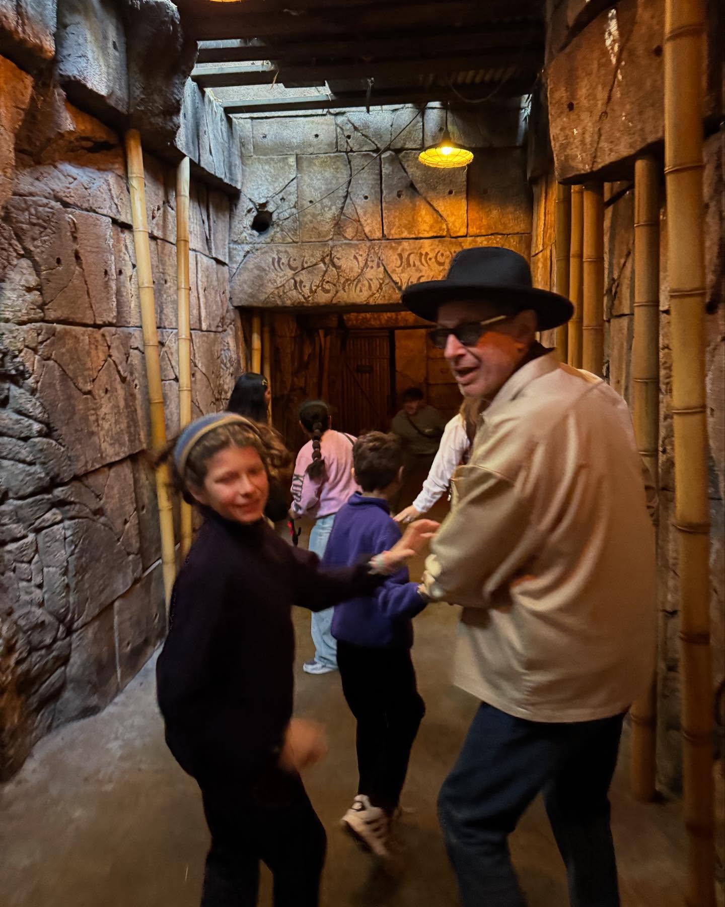 Jeff Goldblum and family in Disney's Indiana Jones queue.