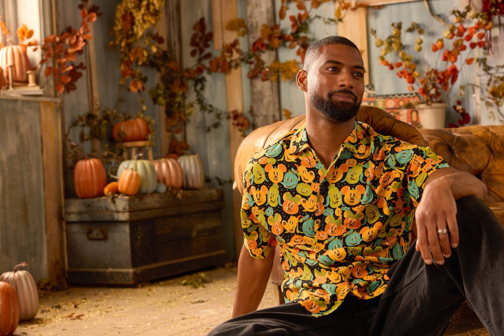 Man wearing Button-Down Pumpkin Shirt