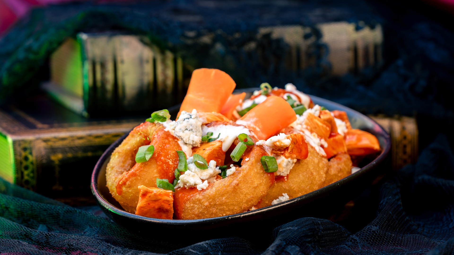 Buffalo Chicken Loaded Onion Rings