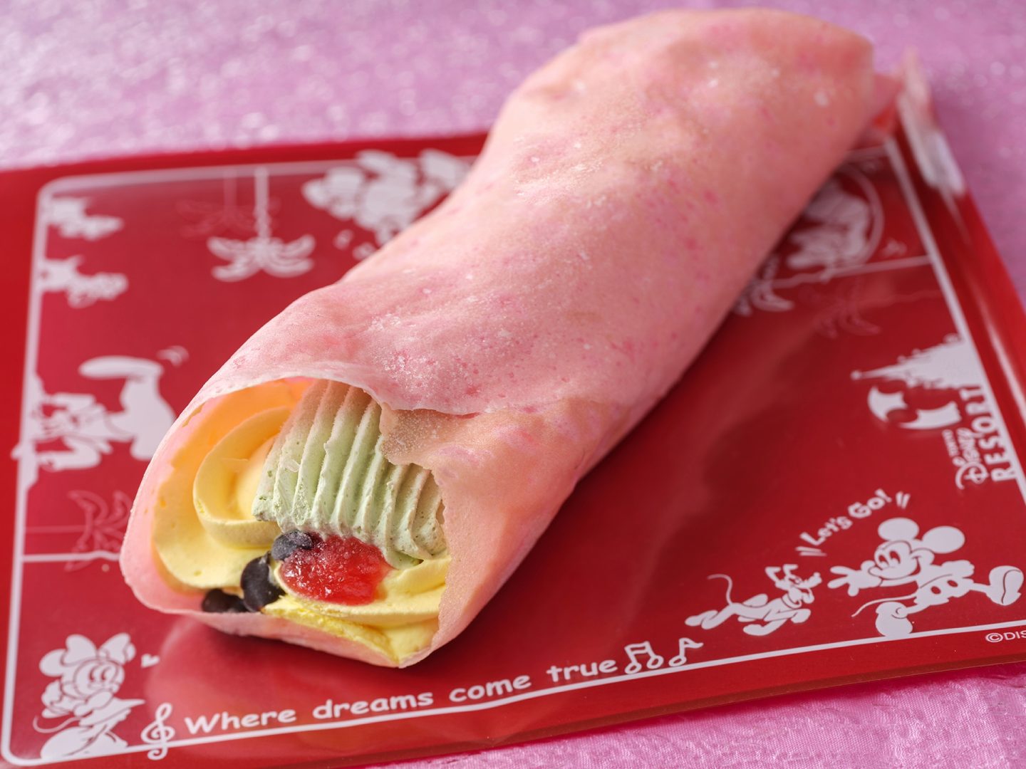 Frozen strawberry and pistachio crepe