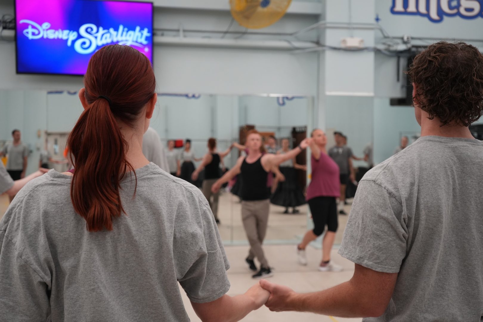 Josh & Sarah, Maintenance Choreographers in the rehearsal room for Disney Starlight