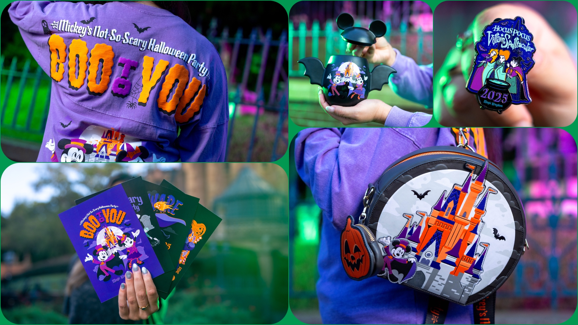 Mickey's Not-So-Scary Halloween Party Details and Merchandise Photo Collage