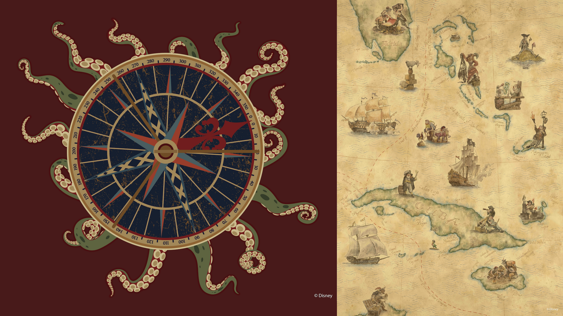 Disney Destiny Ship's Log Cask & Cannon Compass and Ceiling Map Rendering