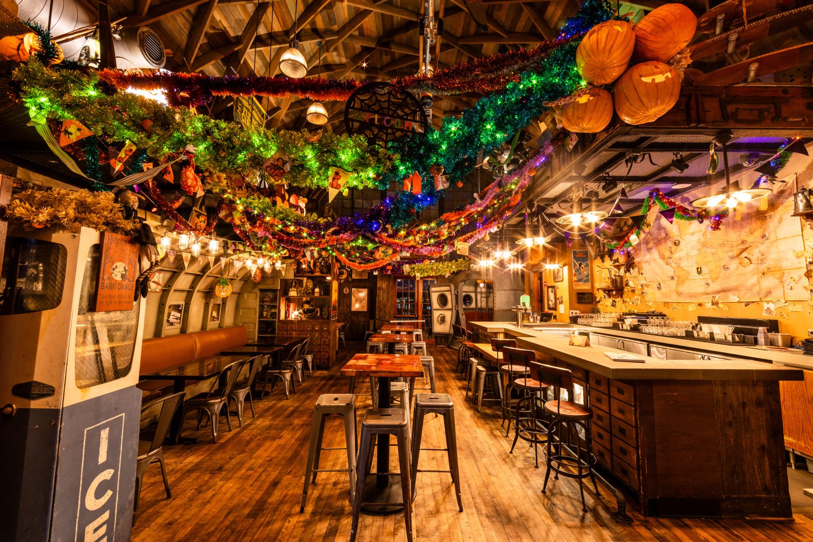 Halloween Hangar Bar Decor Garland and Pumpkins
