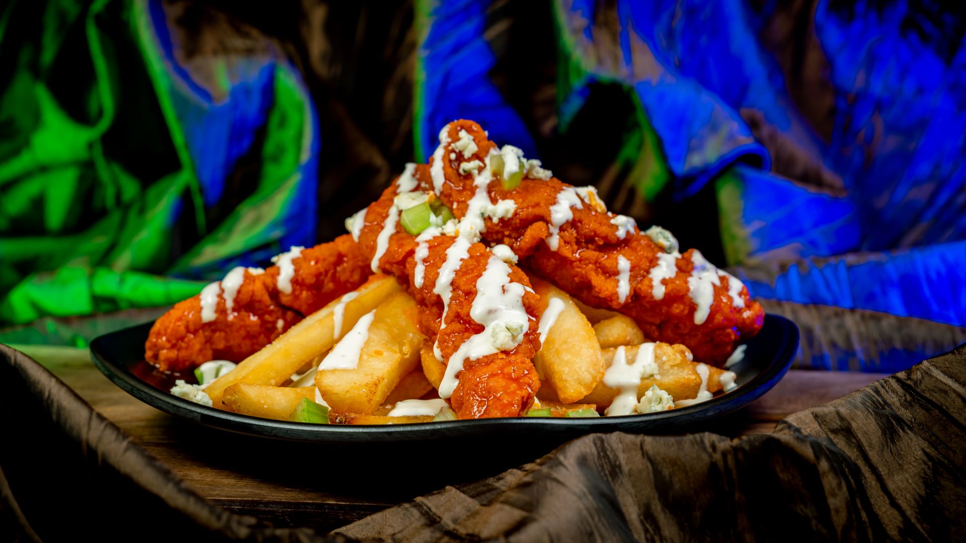 Loaded Buffalo Chicken Fries at Oogie Boogie Bash