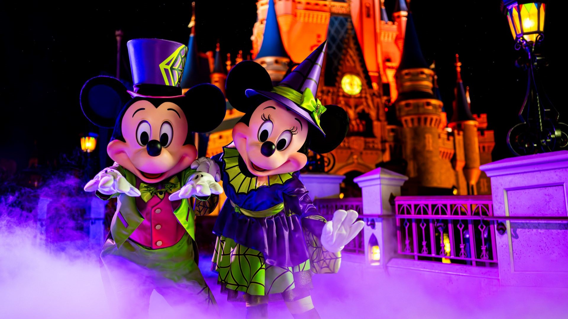 Mickey Mouse and Minnie Mouse in their Halloween Costumes at Magic Kingdom for Mickey's Not So Scary Halloween Party_Header