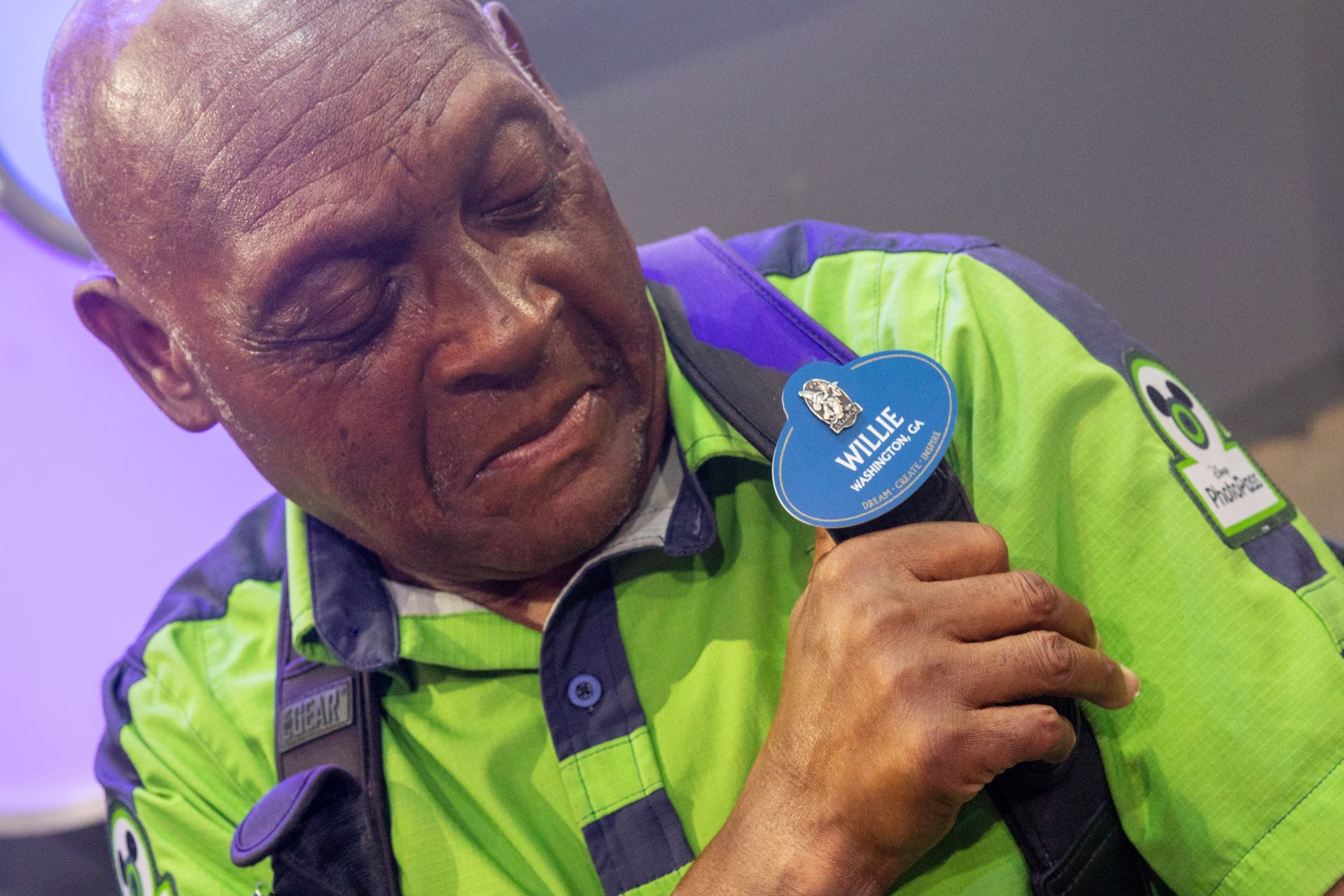 Willie Wearing His New Blue Name Tag