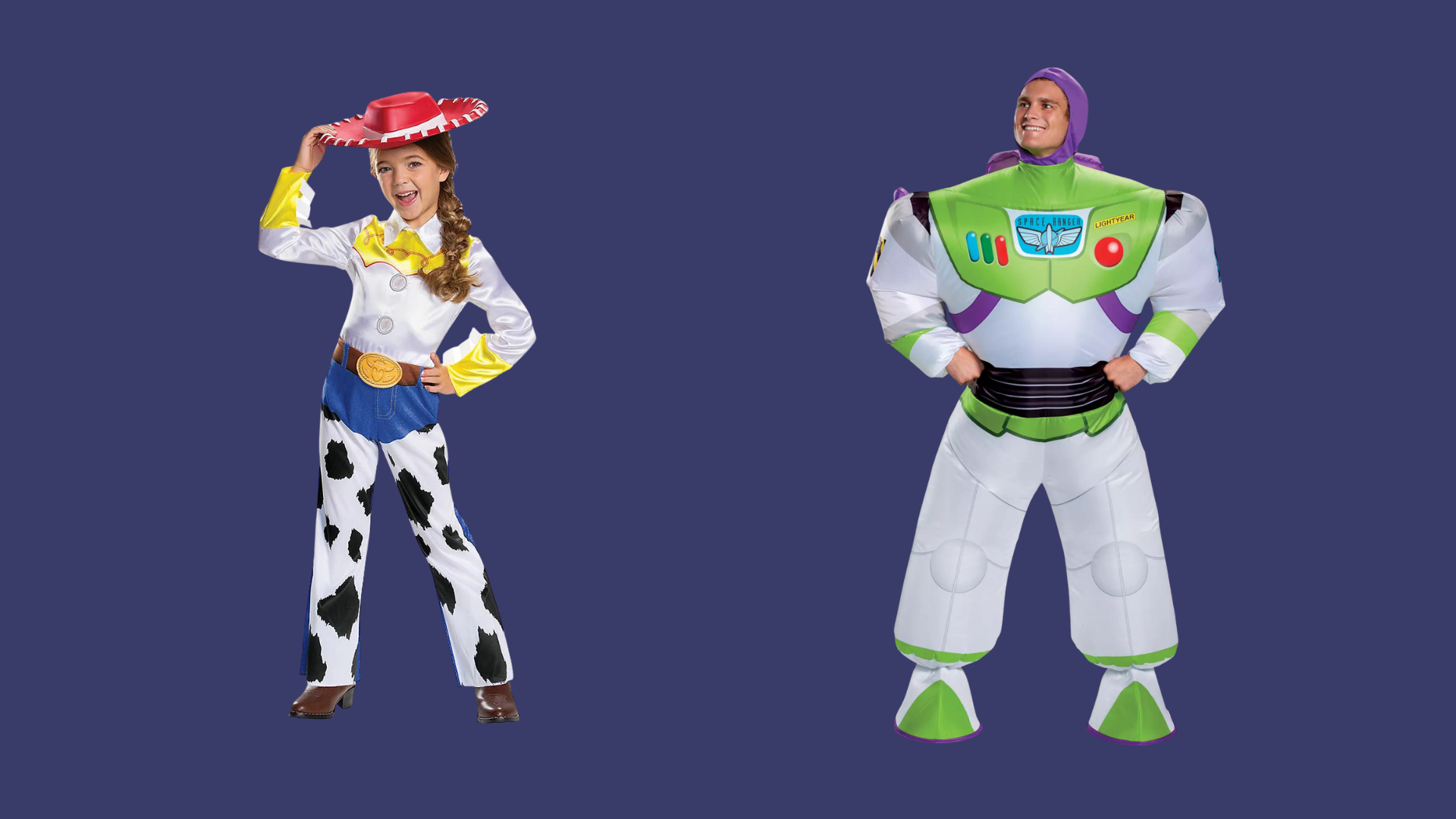 Toddler Girls' Toy Story Jessie Classic Costume by Disguise and Buzz Lightyear Inflatable Costume for Adults by Disguise
