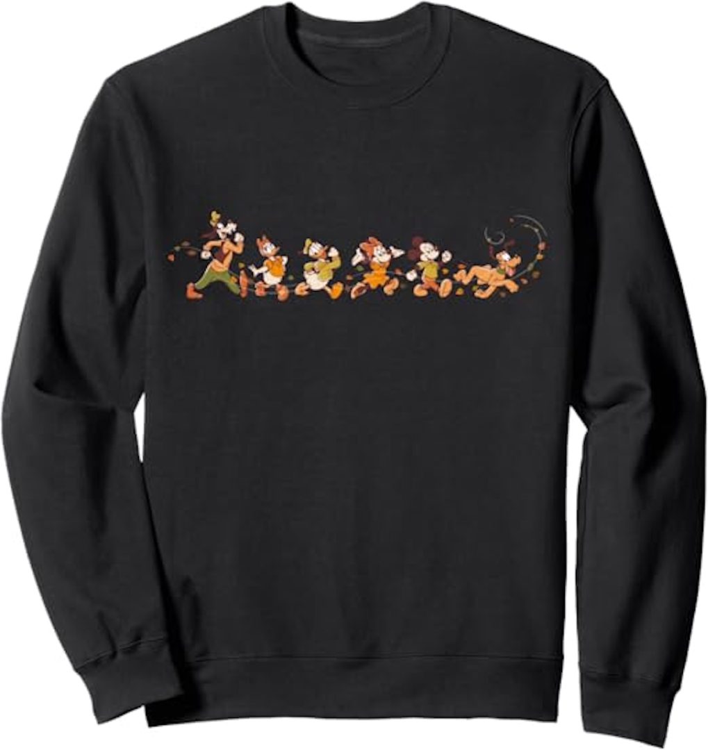 Amazon Merch on Demand Disney Mickey Mouse & Friends Breezy Autumn Leaf Stroll Fall Sweatshirt