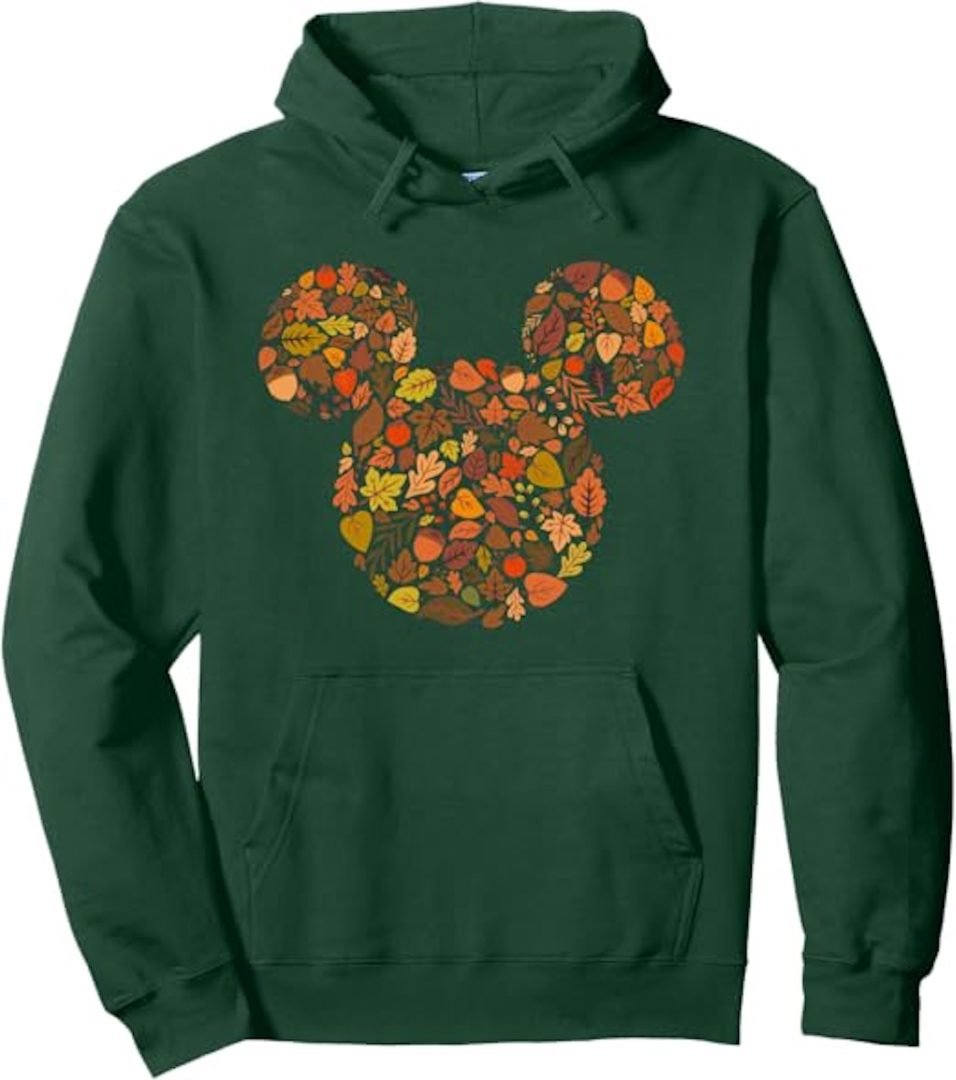 Amazon Merch on Demand Disney Mickey Mouse Head and Ears Icon Fall Leaves Pullover Hoodie