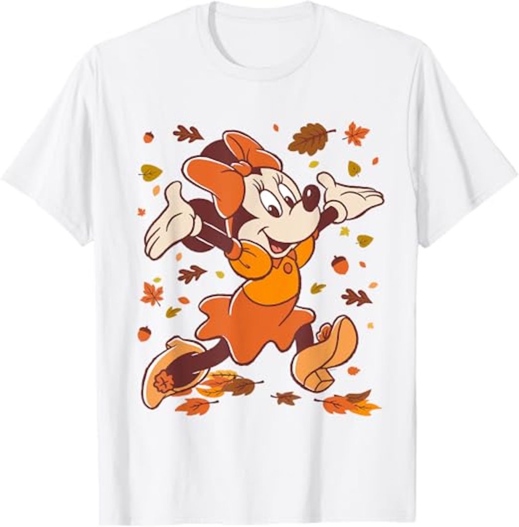 Amazon Merch on Demand Minnie Mouse Strolling Through Autumn Leaves Fall T-Shirt