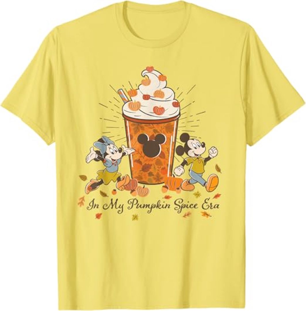 Amazon Merch on Demand Disney Mickey & Minnie in My Pumpkin Spice Era Fall Coffee T-Shirt