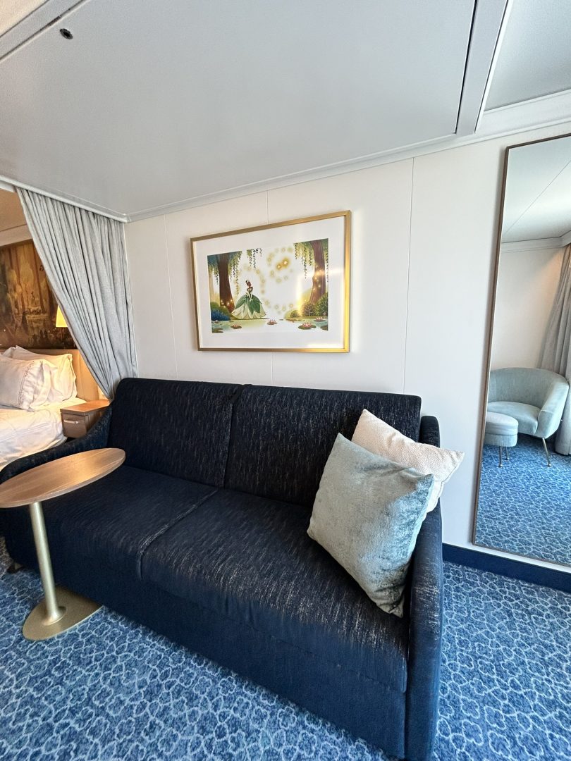 Disney Wish Family Oceanview Stateroom Couch
