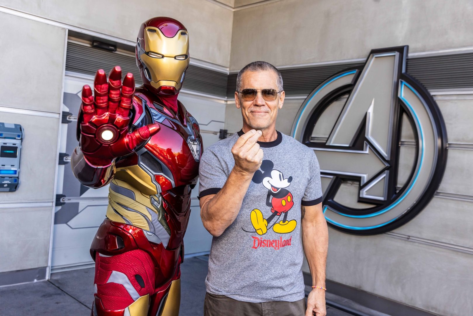 Josh Brolin with Iron Man at Avengers Campus