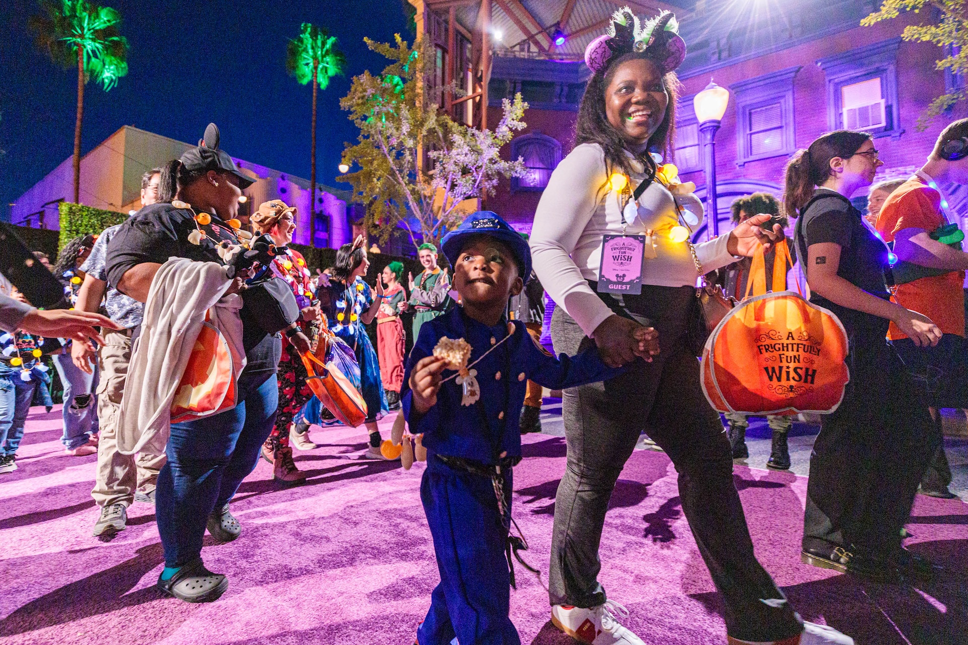 Families at A Frightfully Fun Wish at California Adventure park