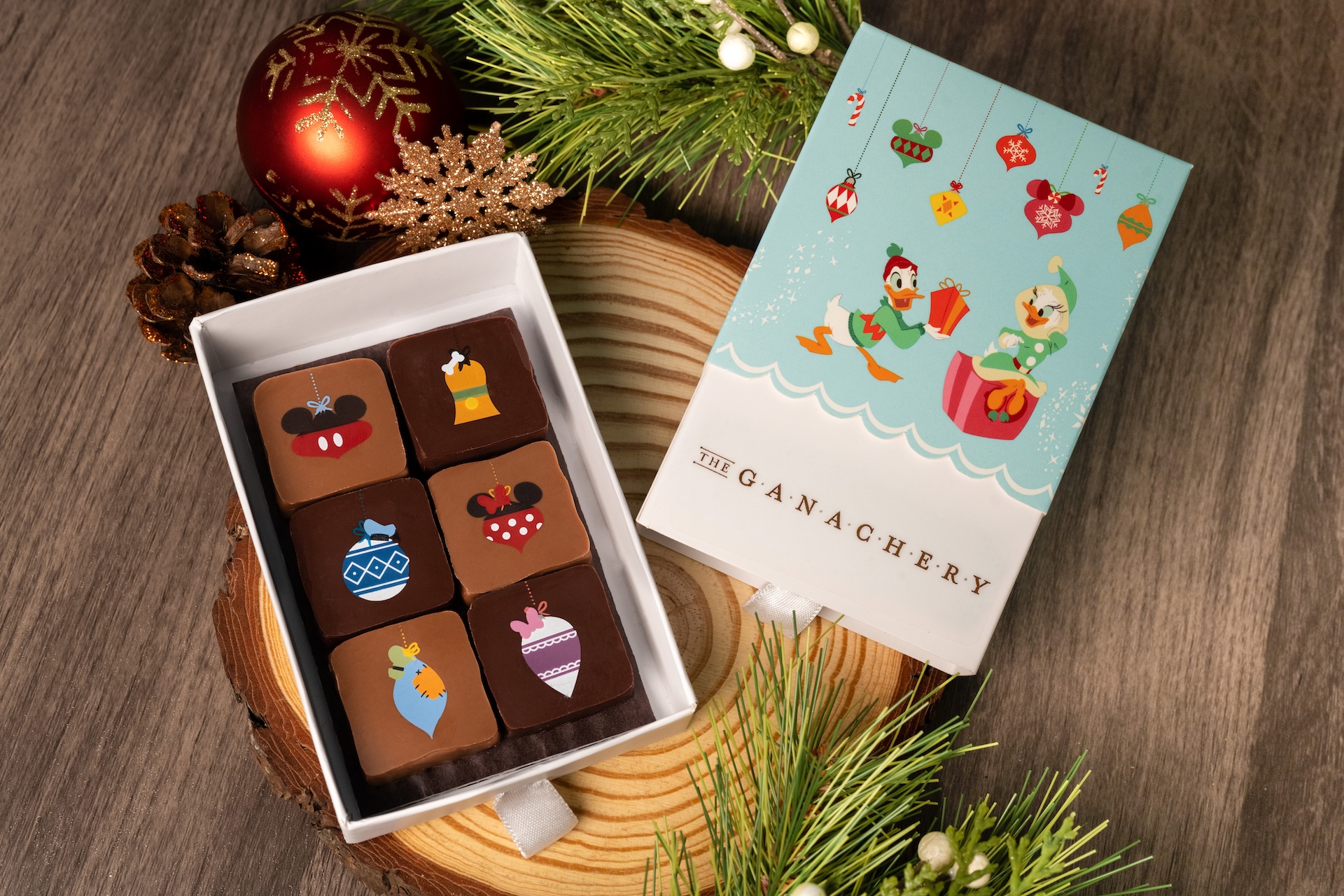 Disney Holiday Ganache Box: Assorted ganache squares in holiday flavors 