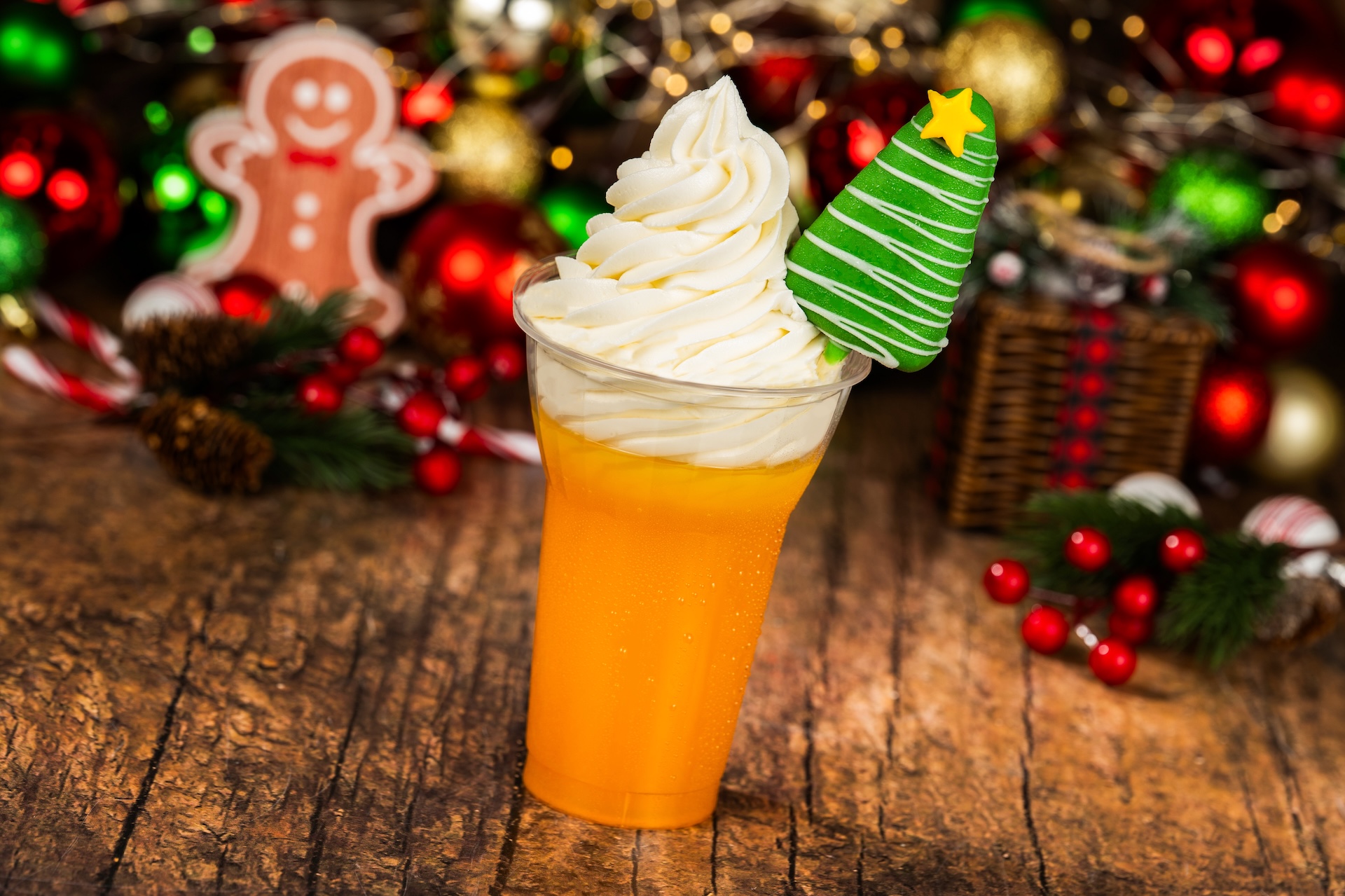 Santa Surf Snack Float: Minute Maid Passion Fruit Orange Guava Juice, coconut soft-serve, and a spiced pineapple tree pop