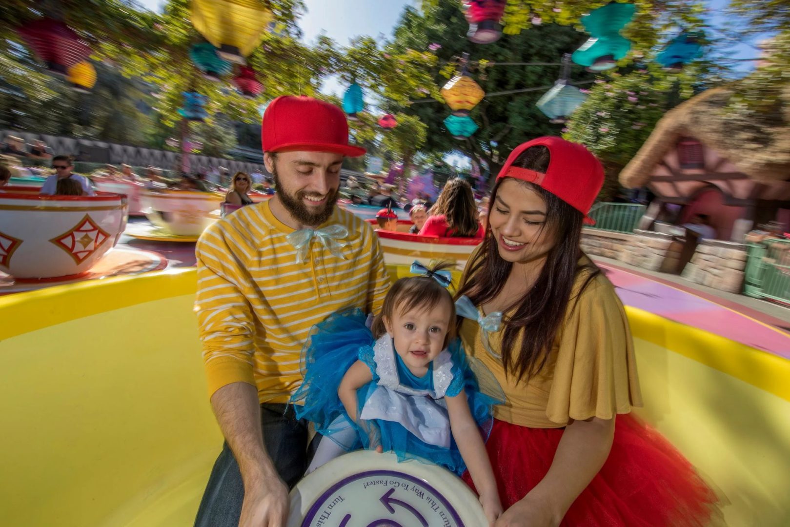 Family on Mad Tea Party at Disneyland
