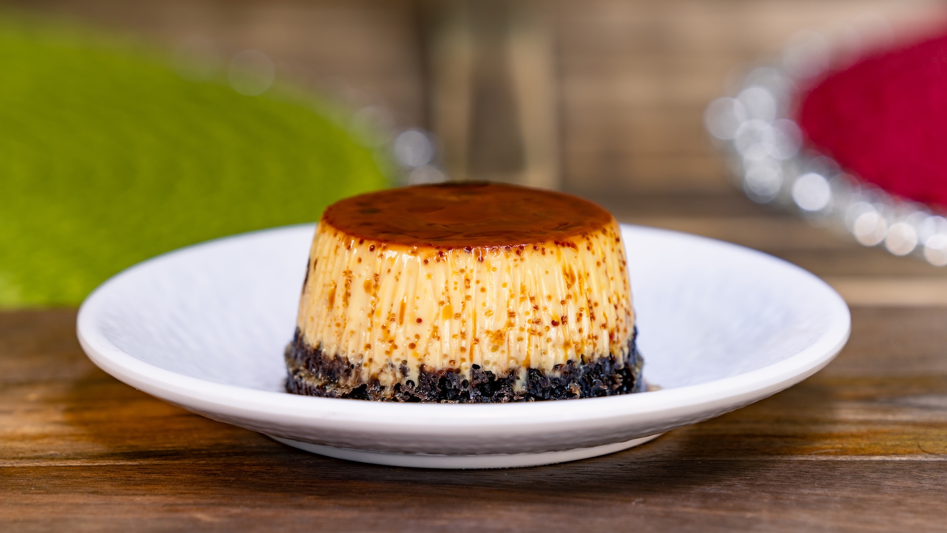 Chocolate Cake Flan: Layers of flan on chocolate cake with caramel