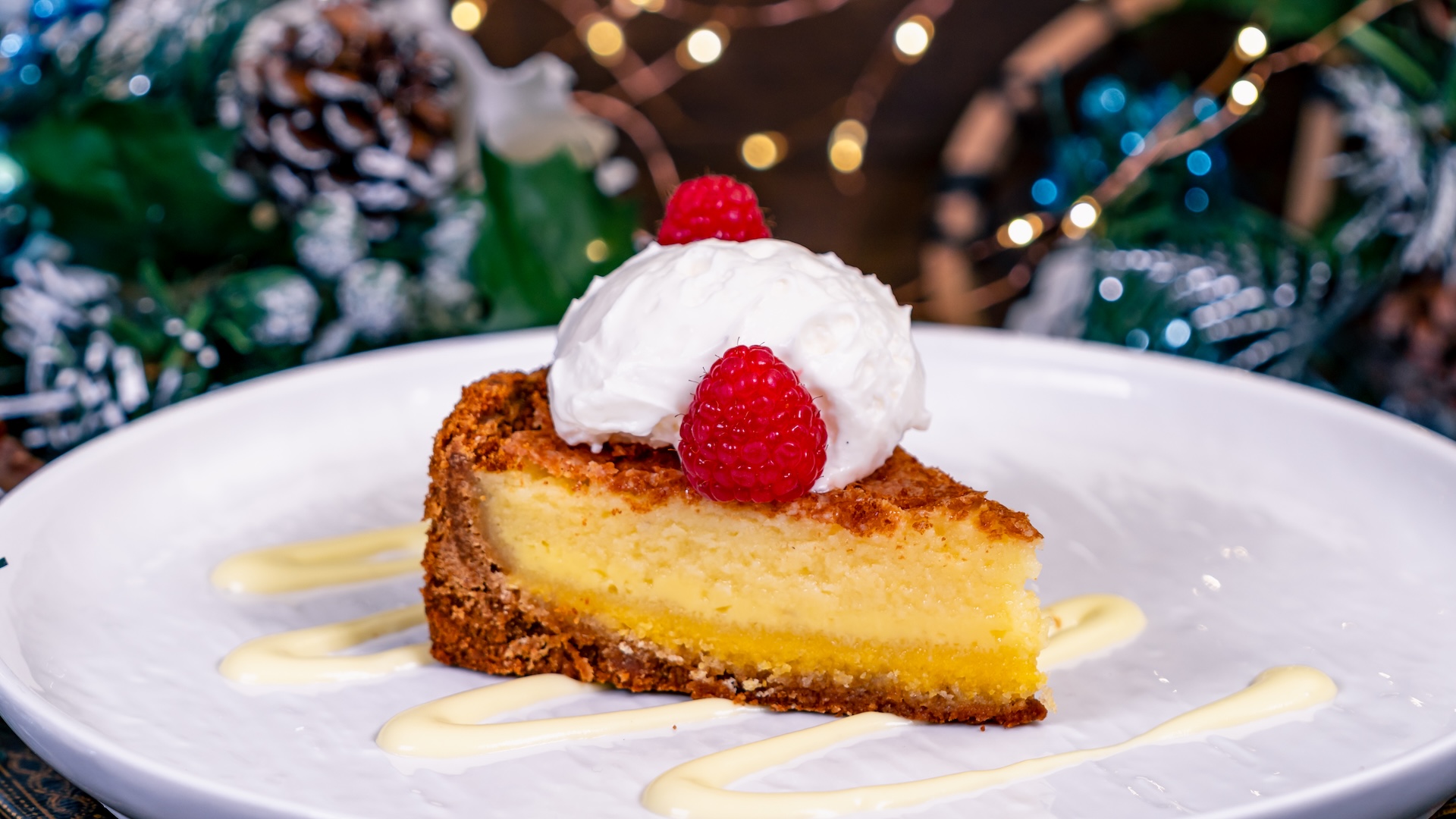 Buttermilk Chess Pie: Custard pie filling, graham cracker crust, vanilla chantilly cream, and raspberries (New) 