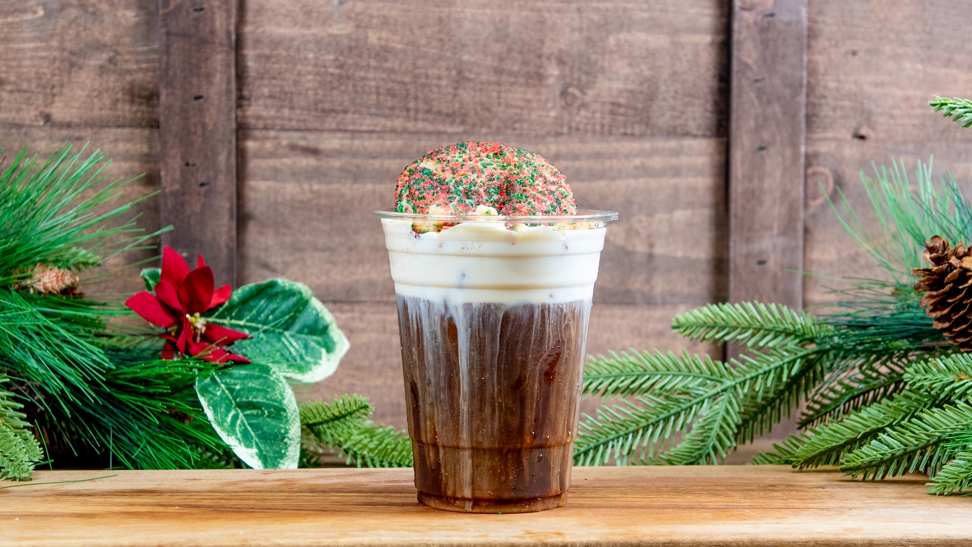 Holiday Cookie Cold Brew: Joffrey’s Dark chocolate Cold Brew Coffee with cookie butter topper and a sugar cookie (Non-alcoholic) 