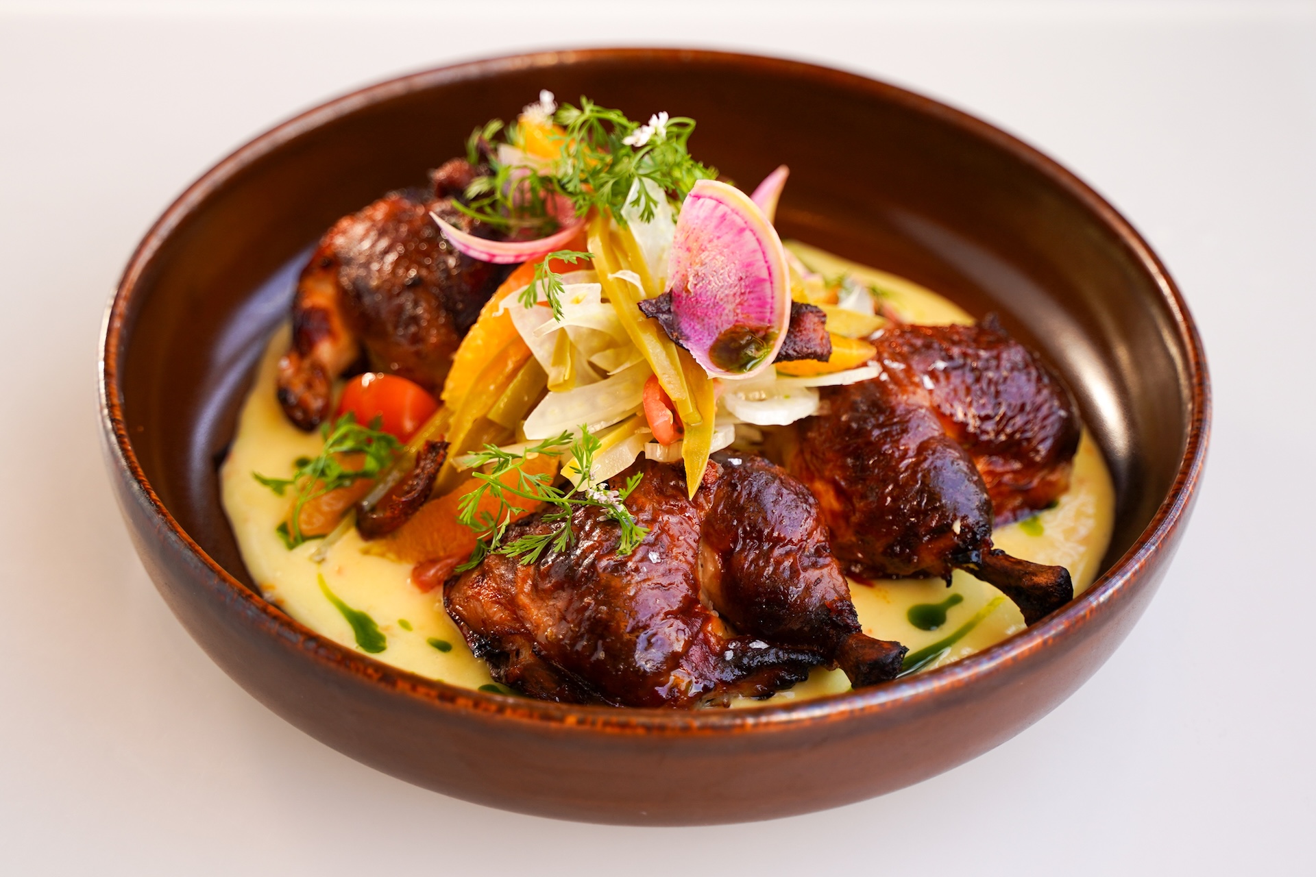 Holiday Special: Cornish game hen stuffed with a chorizo-date stuffing, orange beurre blanc, pickled jalapeño, and shaved fennel salad with chicken chicharron (Only available Dec. 24 and Dec. 25) (New)  