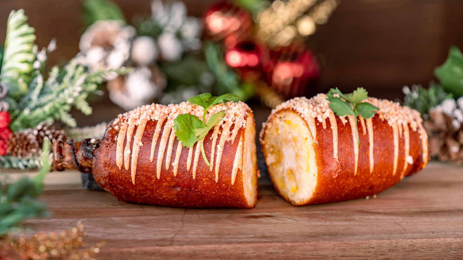 Fried Elote Corn on the Cob dipped in batter and fried to golden brown, drizzled with chipotle aïoli, and topped with chile-lime queso fresco and cilantro served with Cuties Mandarin Orange or small bag of chips 
