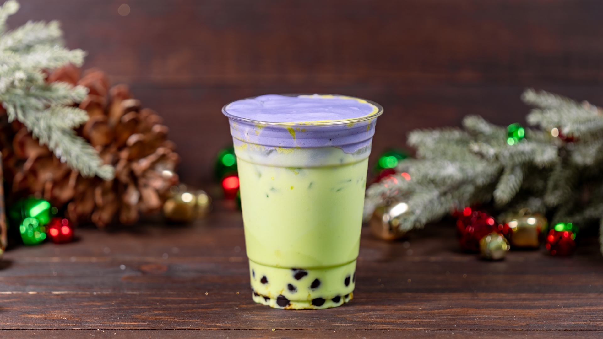 Iced Pandan Cooler with brown sugar spheres and ube cold foam (Non-alcoholic) 