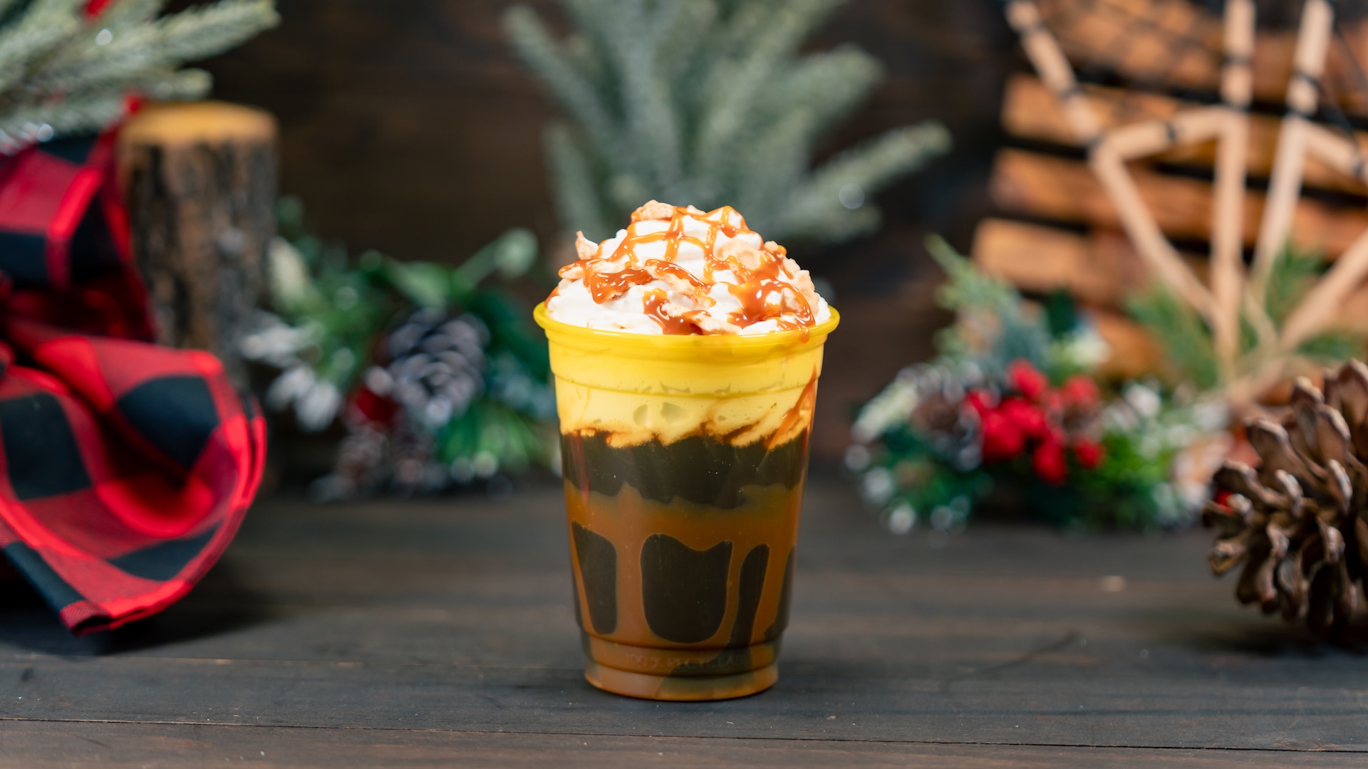 Caramel-Pecan Irish Cream Cold Brew Cocktail: Irish cream liqueur, Joffrey’s pecan cold brew coffee, salted maple cold foam, caramel drizzle, and waffle pieces 