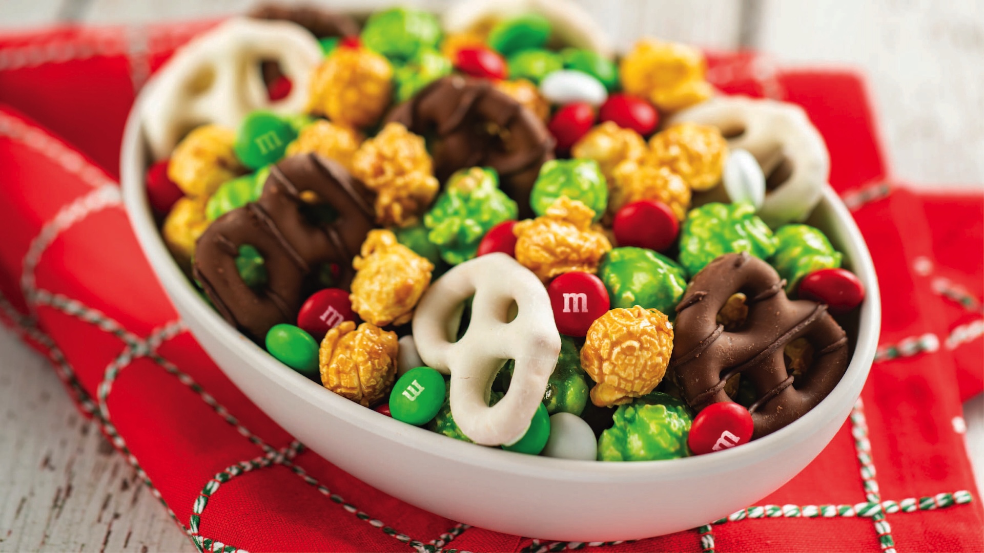 Reindeer Chow featuring M&M’S Milk Chocolate Candies Holiday Blend