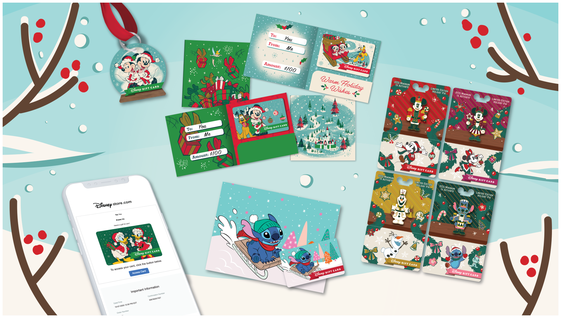New Holiday Limited Edition Disney Gift Card Designs and Pins