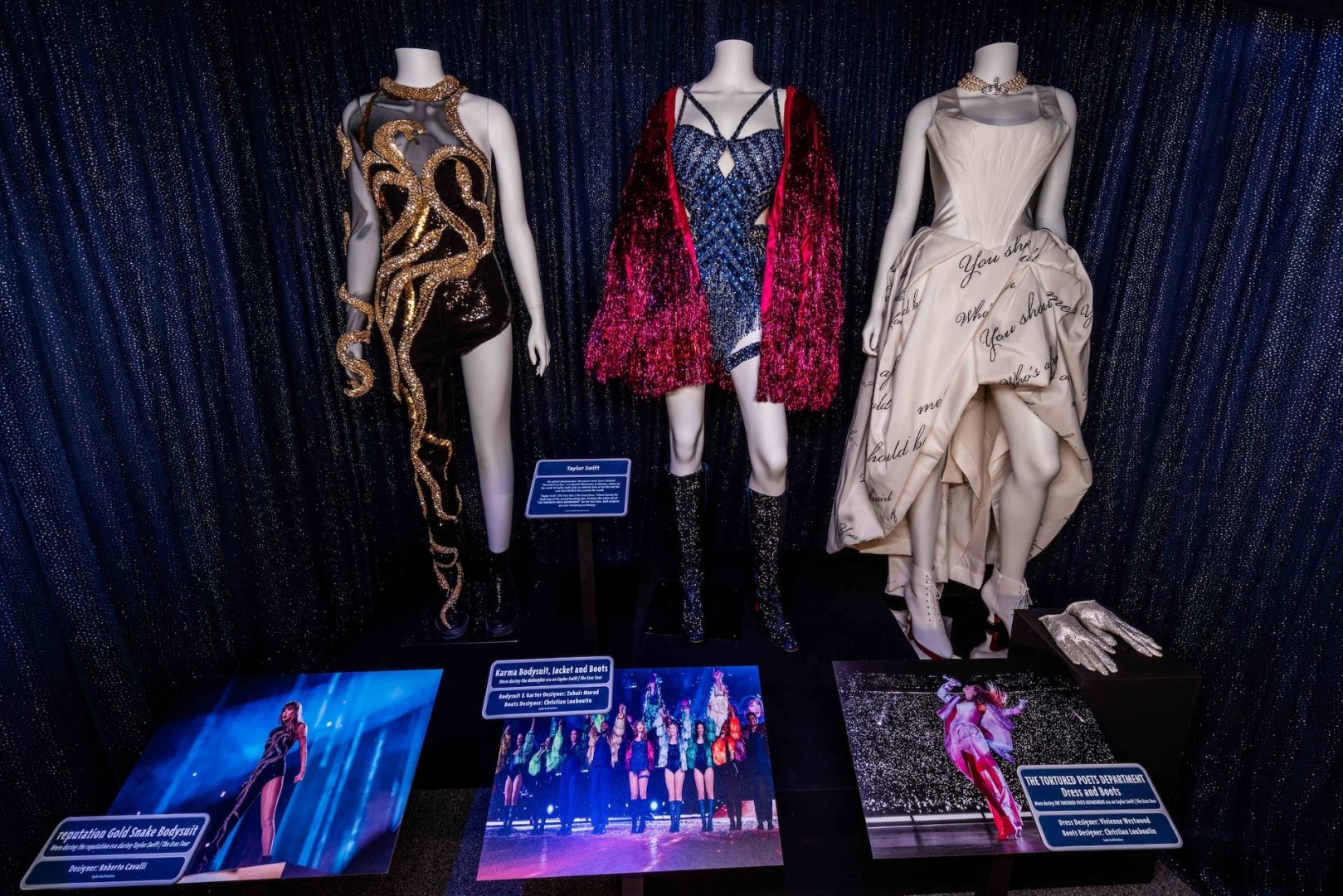 Taylor Swift Eras Tour costume exhibit at Walt Disney Presents inside Disney’s Hollywood Studios