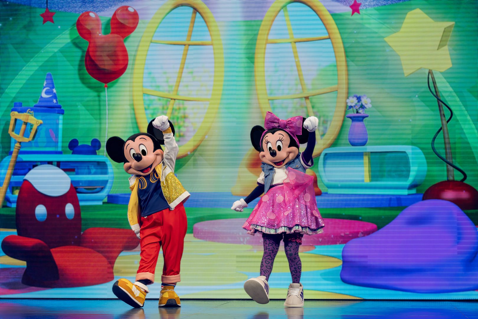 Mickey Mouse and Minnie Mouse in Disney Jr. Mickey Mouse Clubhouse Live debuting at Hollywood Studios in 2026