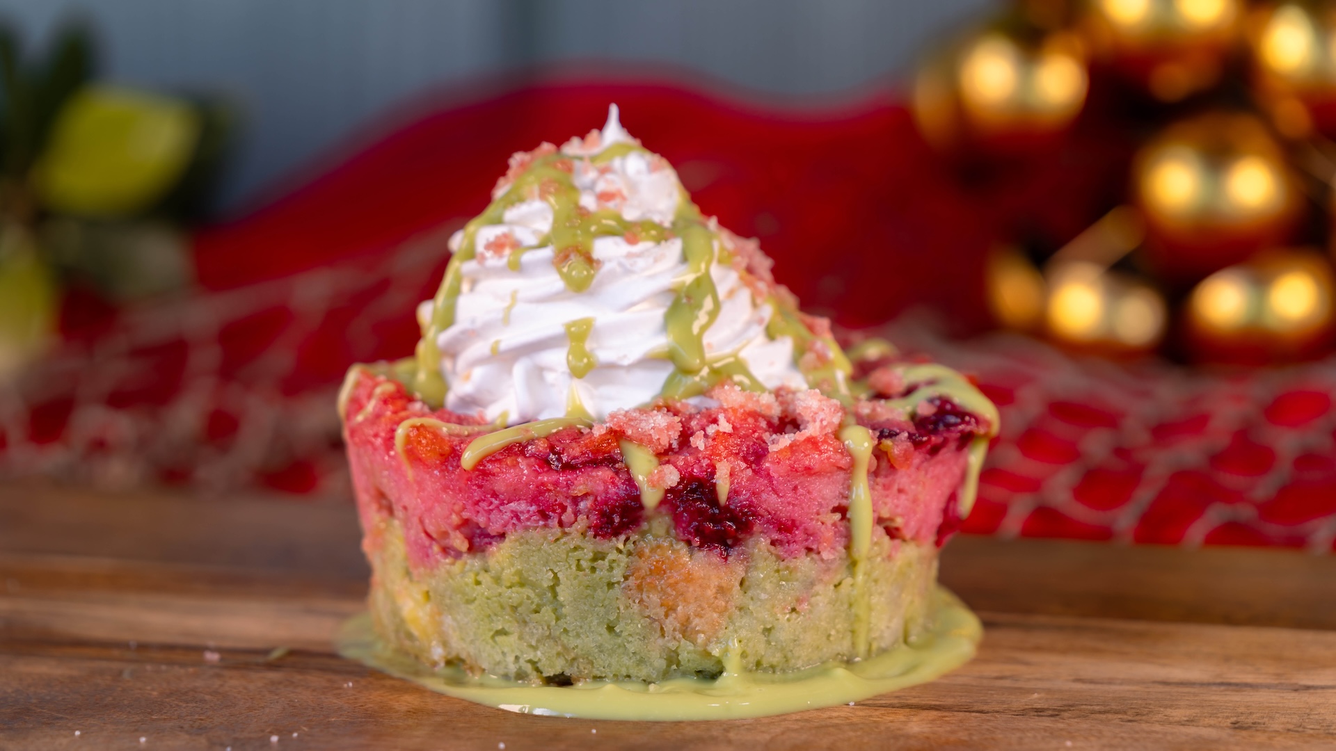 Strawberry Green Tea Bread Pudding: Strawberry and green tea-layered bread pudding with green tea crème anglaise and whipped topping (Available Jan. 23 through Mar. 5; eligible for redemption with a Sip and Savor Pass through Feb. 22) (New)